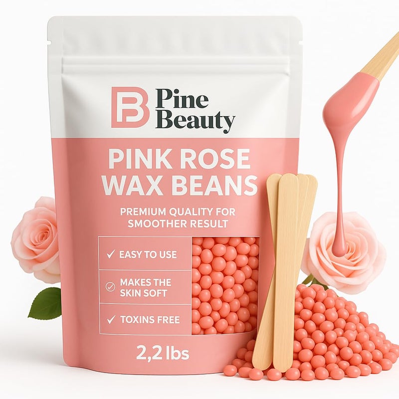 PINE BEAUTY CO Hard Wax Beads for Hair Removal 2.2lb - Big Bag Beans Melts for Sensitive Skin,10 Extra Brazilian Waxing Beads Spatula Applicator for Face, Bikini Area, Facial Wax, Bikini Wax, Hair Removal - Image 1